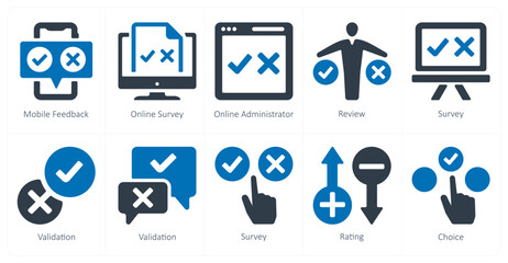 A set of 10 survey and ratings icons as mobile feedback, online survey, online administrator