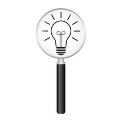 Magnifying Glass with Lightbulb.  Brainstorm, Creativity and Thinking Idea Concept. Vector Illustration. 