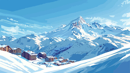 Ski resort in winter Alps. Val Thorens 3 Valleys Fran - obrazy, fototapety, plakaty