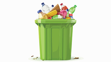 Green Bin with plastic for recycling. Vector concept