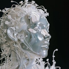 A woman's face is made of wires and wires