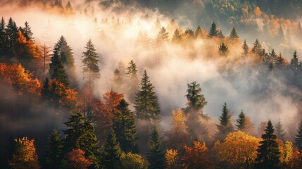 Mystical Autumn Fog in Black Forest, Germany - Enchanting Landscape with Rising Fog, Autumnal Trees, and Firs - Generative AI --ar 16:9 --style raw Job ID: 05562471-84b6-448c-a5e0-fe6a418f8686