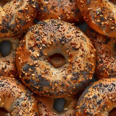 Background full of fresh home made Bagels. Close up shot
