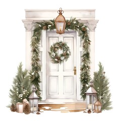 Watercolor Christmas wreath on white background. Hand painted illustration.