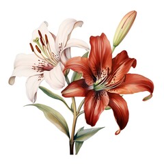 Naklejka premium Beautiful vector image with nice watercolor lily flowers on white background