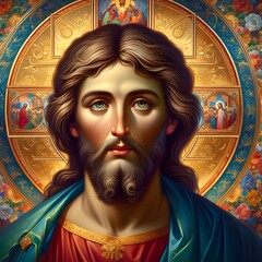 Byzantine-inspired image of Jesus - obrazy, fototapety, plakaty