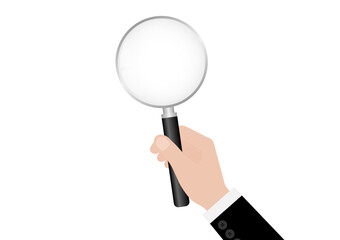 Hand holding Magnifying Glass. Vector Illustration Isolated on a White Background.
