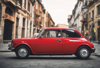 'city red side car view compact small hatchback auto automobile background colours economy isolated perspective reflections retro render shiny studio stylish transport'