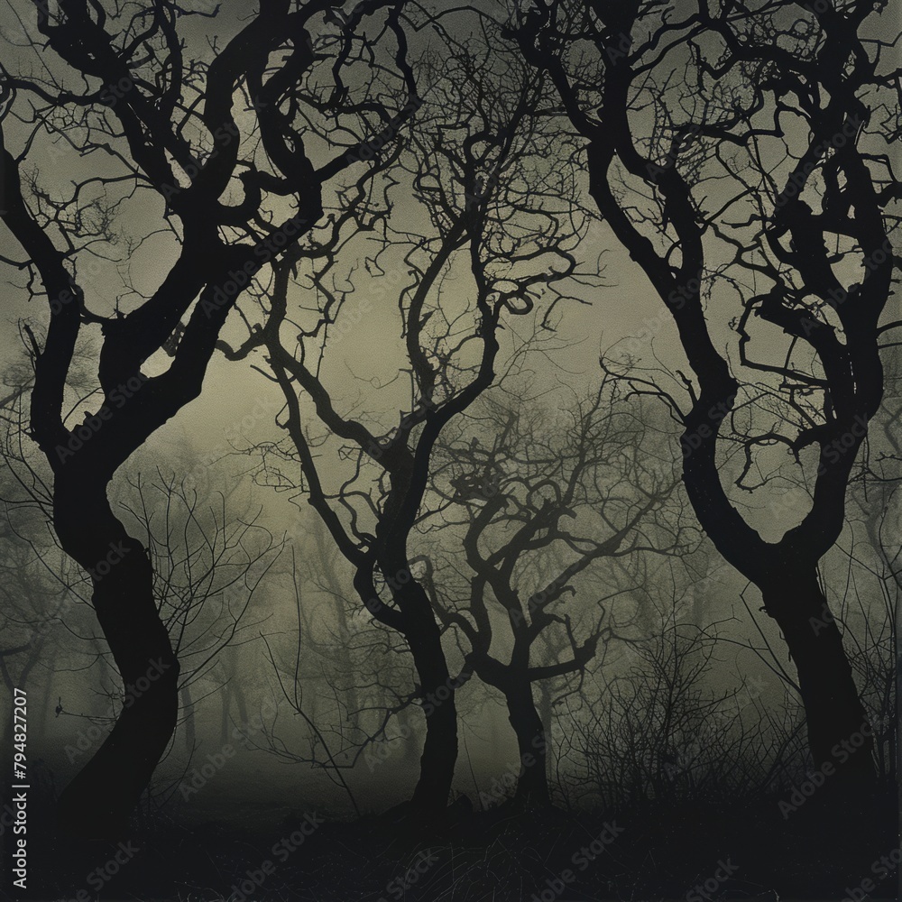 Poster A dark forest with trees that are twisted and gnarled