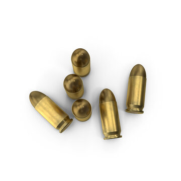Golden color realistic 3D PNG cartridge bullet isolated on a white background