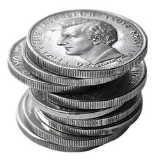 Silver coins stack on isolated transparent background