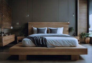 interior design Japandi solid tones wooden oak earth Japandi furniture bedroom textures Modern concept natural