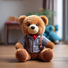 A brown color cute teddy bear toy on stunning room background