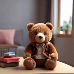 A brown color cute teddy bear toy on stunning room background