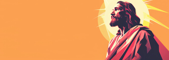 Jesus Christ banner with Copy space, Jesus of Nazareth a first century Jewish preacher and religious leader. He is the central figure of Christianity, the world largest religion.