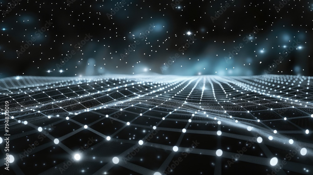 Aufkleber Futuristic AI technology themed thumbnail backdrop for versatile overlaying. The design features a high-resolution digital grid that extends into the horizon, in darker tones. Generative AI.