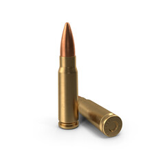 Golden color realistic 3D PNG cartridge bullet isolated on a white background