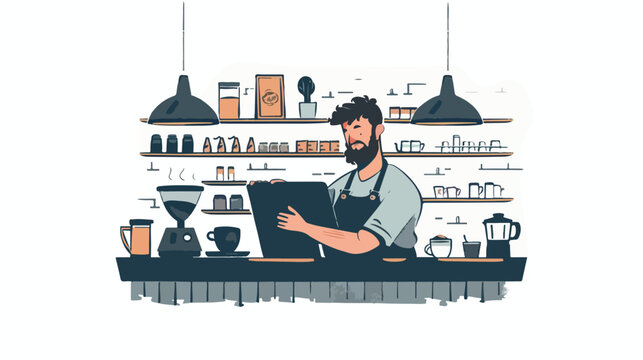 Successful entrepreneur in a coffee shop using a tabl