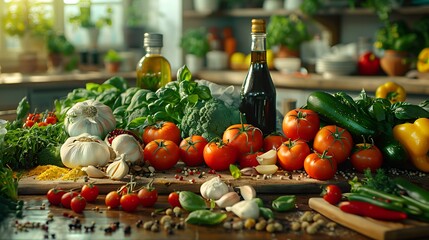 Balanced nutrition concept for clean eating flexitarian mediterranean diet, Assortment of healthy...