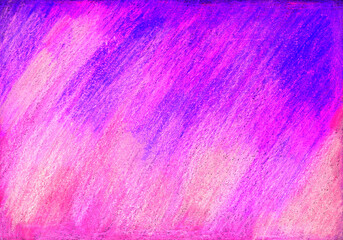 Fototapeta premium Abstract background drawn with colored pencils. Diagonal strokes. A gradient of bright colors. From blue to purple and pink. Blue from above, pink from below. Different shades.