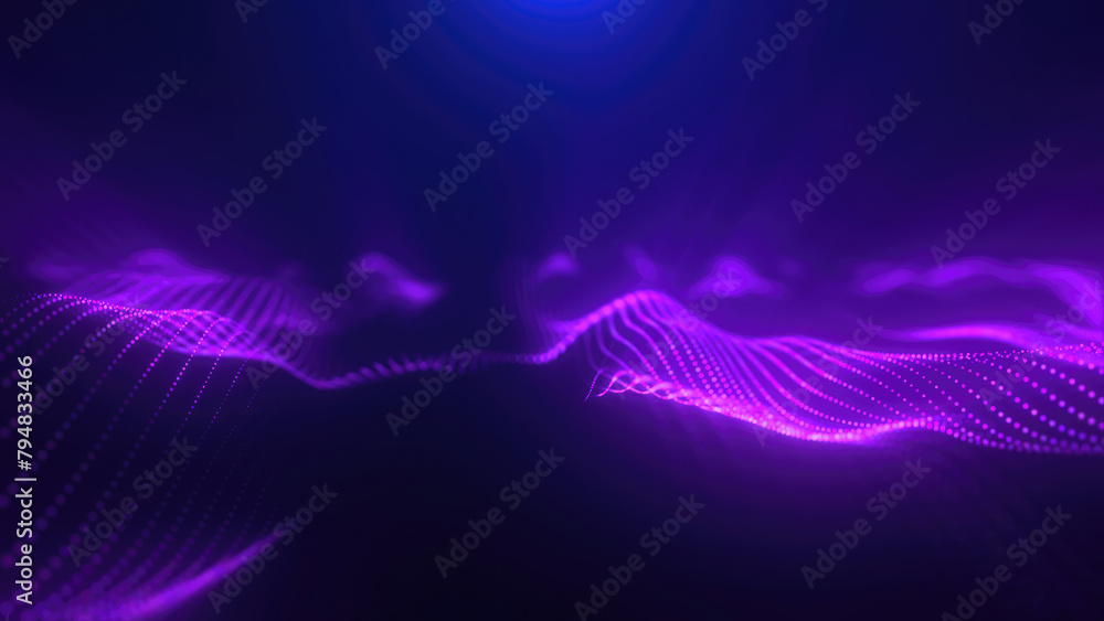 Poster purple energy magic waves high tech digital iridescent morphing with light rays lines and energy par