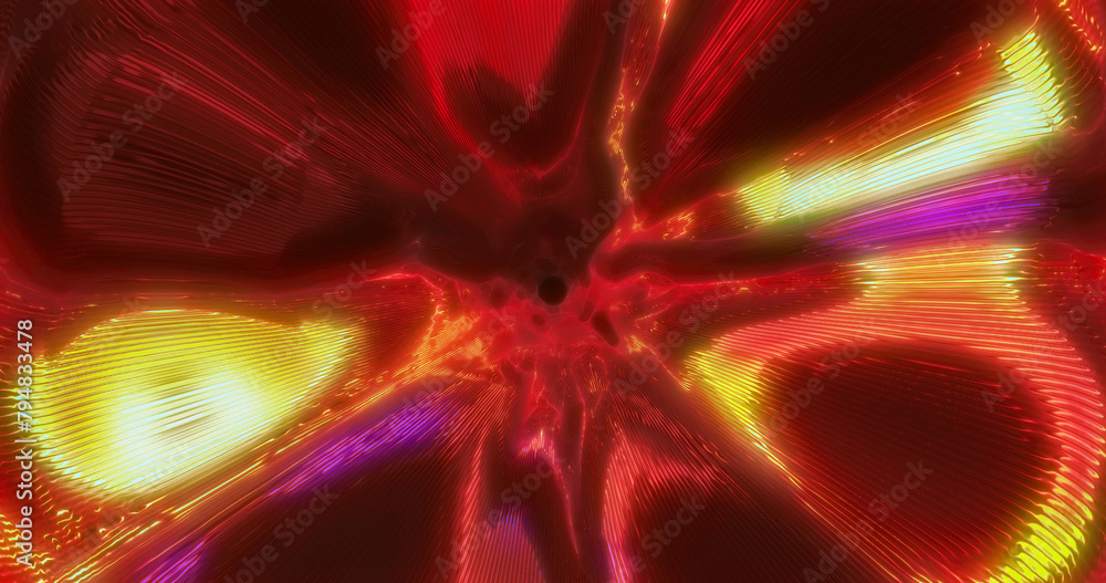 Poster yellow energy tunnel frame with futuristic electric field particles and lines of high-tech energy. a