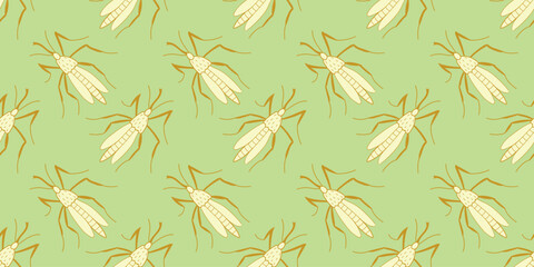 Vector seamless pattern of outline mosquitos, moths, beetles in doodle flat style. Bright texture with insects, bloodsuckers, pests