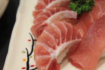 fresh tuna sashimi on a plate