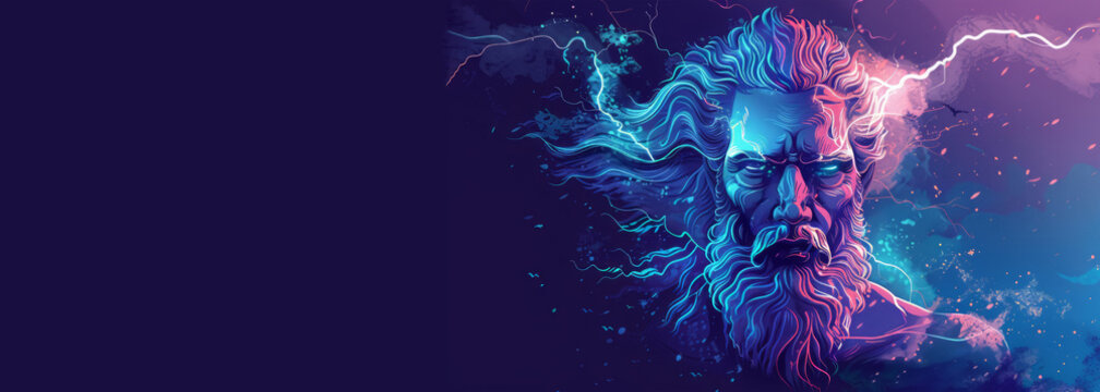 Zeus banner with Copy space. the sky and thunder god in ancient Greek religion and mythology, who rules as king of the gods on Mount Olympus.