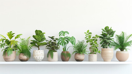 Collection of Various Houseplants Displayed in Ceramic Pots on a Solid White Background