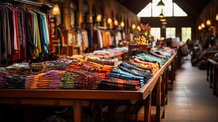 A vibrant store filled with an array of different colored shirts