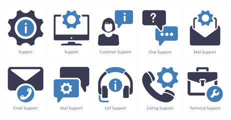 A set of 10 Customer Support icons as support, customer support, chat support
