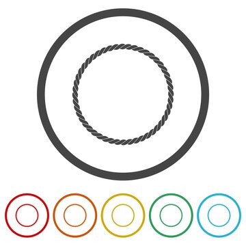Round rope frame icon. Set icons in color circle buttons