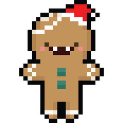 Pixel art cartoon christmas gingerbread man character