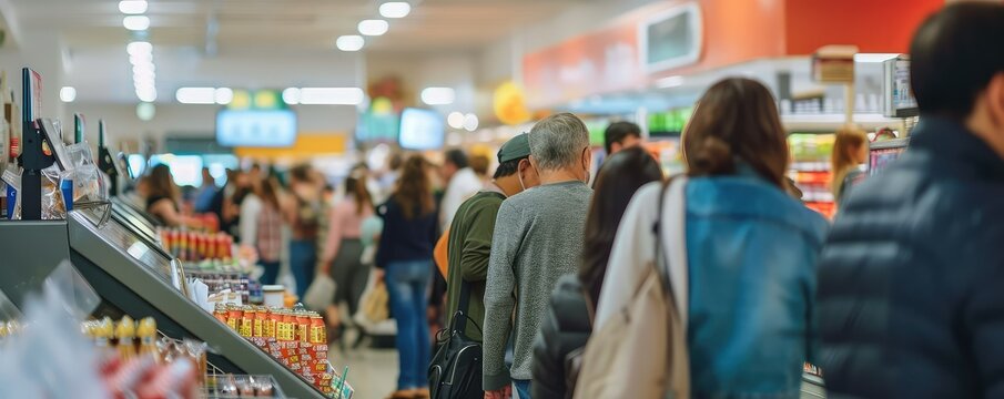 Customers waiting in line at grocery store