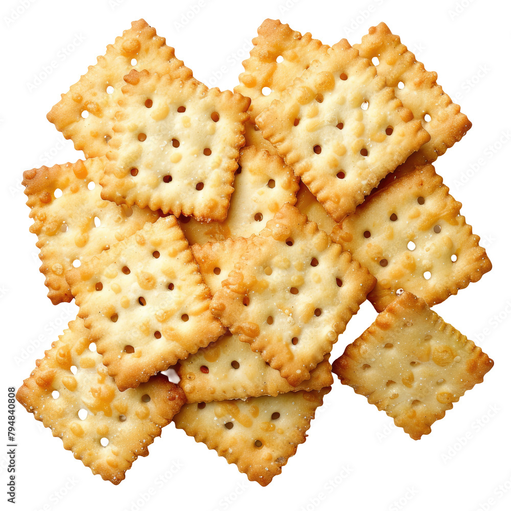 Poster close up image of delicious dry crackers isolated on transparent background