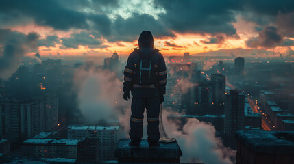 Chimney sweeper on the chimney.