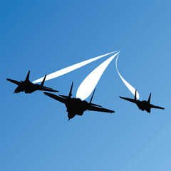 Silhouette vector jet plane in action flight isolated white background