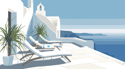 Naklejka premium White architecture in Santorini island Greece. Chaise