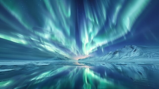 Aurora: An enchanting photo of the aurora borealis casting its magical glow over the Arctic landscape,