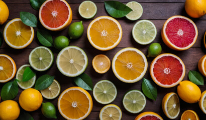 Assorted citrus fruits. The character and all objects are fictitious, the image was created using the neural network Fooocus v2