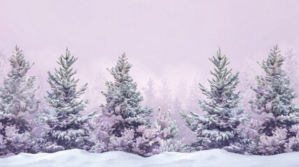 the tranquility of the season with a border of serene snow-covered evergreens against a muted lavender backdrop.