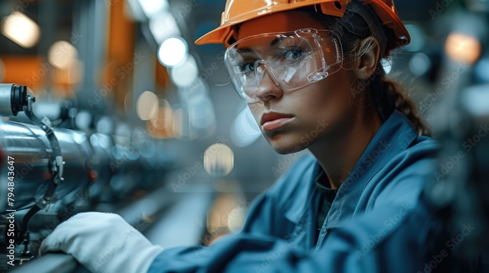 Aufkleber worker working in machinery for manufacturing. generative ai.