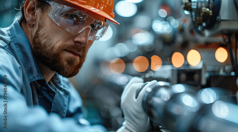 Aufkleber Worker working in machinery for manufacturing. Generative AI.