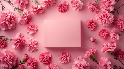 Pink box surrounded by pink and white flowers, with a pink background and pink color scheme. For Mother's Day, Design, Cover, Poster, Banner, PPT, Wallpaper, holiday
