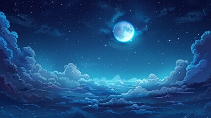 Night Sky: A mystical illustration of the night sky with a full moon shining brightly