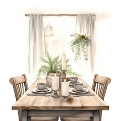 Interior of a rustic wooden dining room. 3D rendering