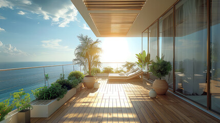 Obraz premium Plenty of sunshine balcony, big space. Generative AI.