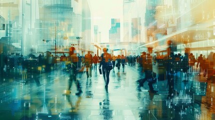 Abstract illustration of a white-collar workplace, depicting a modern office environment.