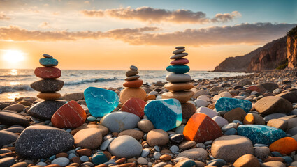 Close up of stone balancing with stunning natural background view